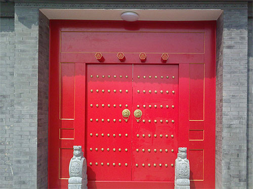 炉霍中国传统四合院系列朱红色中式木制大门木作